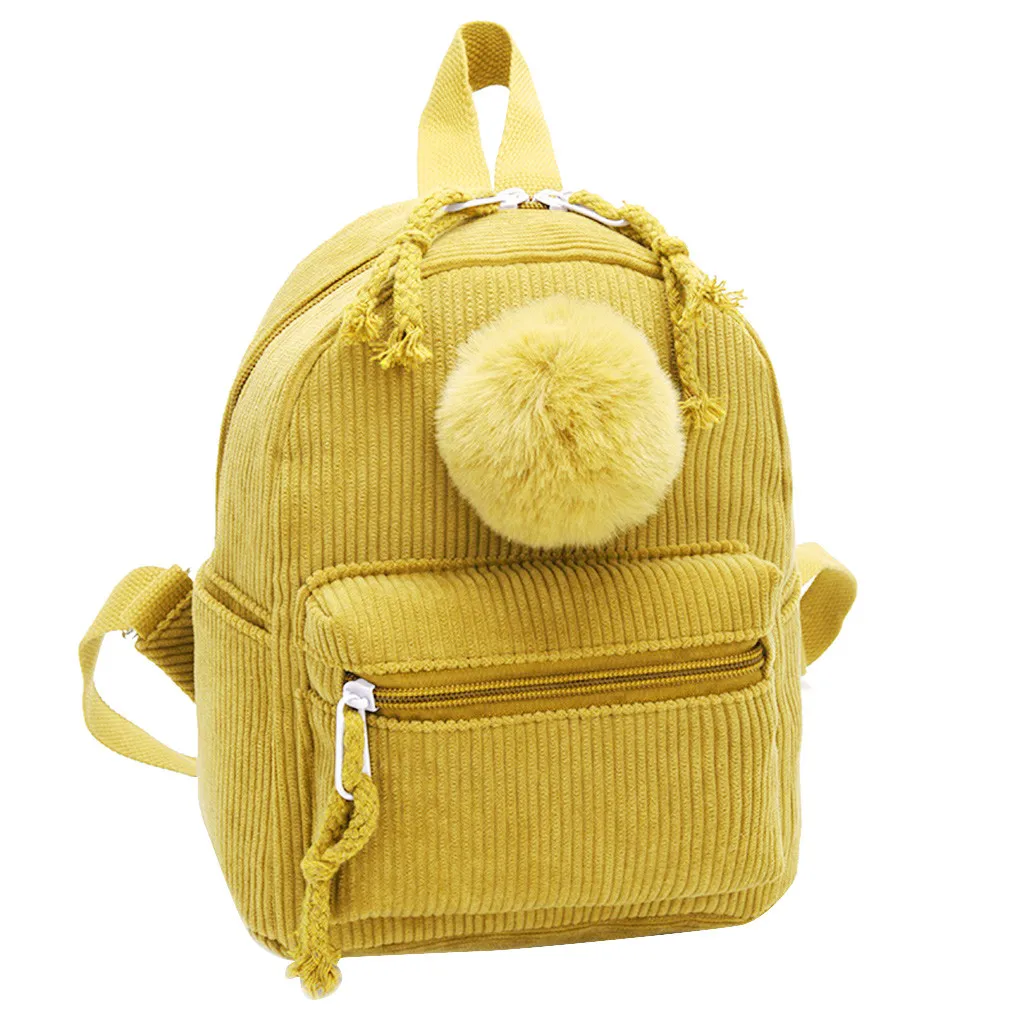 Aelicy мини вельветовый женский рюкзак с помпоном меховой шар школьная сумка на плечо для девочки-подростка рюкзак Mochila - Цвет: YE