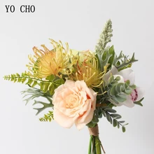 Йо Чо невесты Букет искусственного шелка роза цветок Прямая Орхидея помпон цветок фиолетовый свадебный Выпускной фестиваль свадебные принадлежности