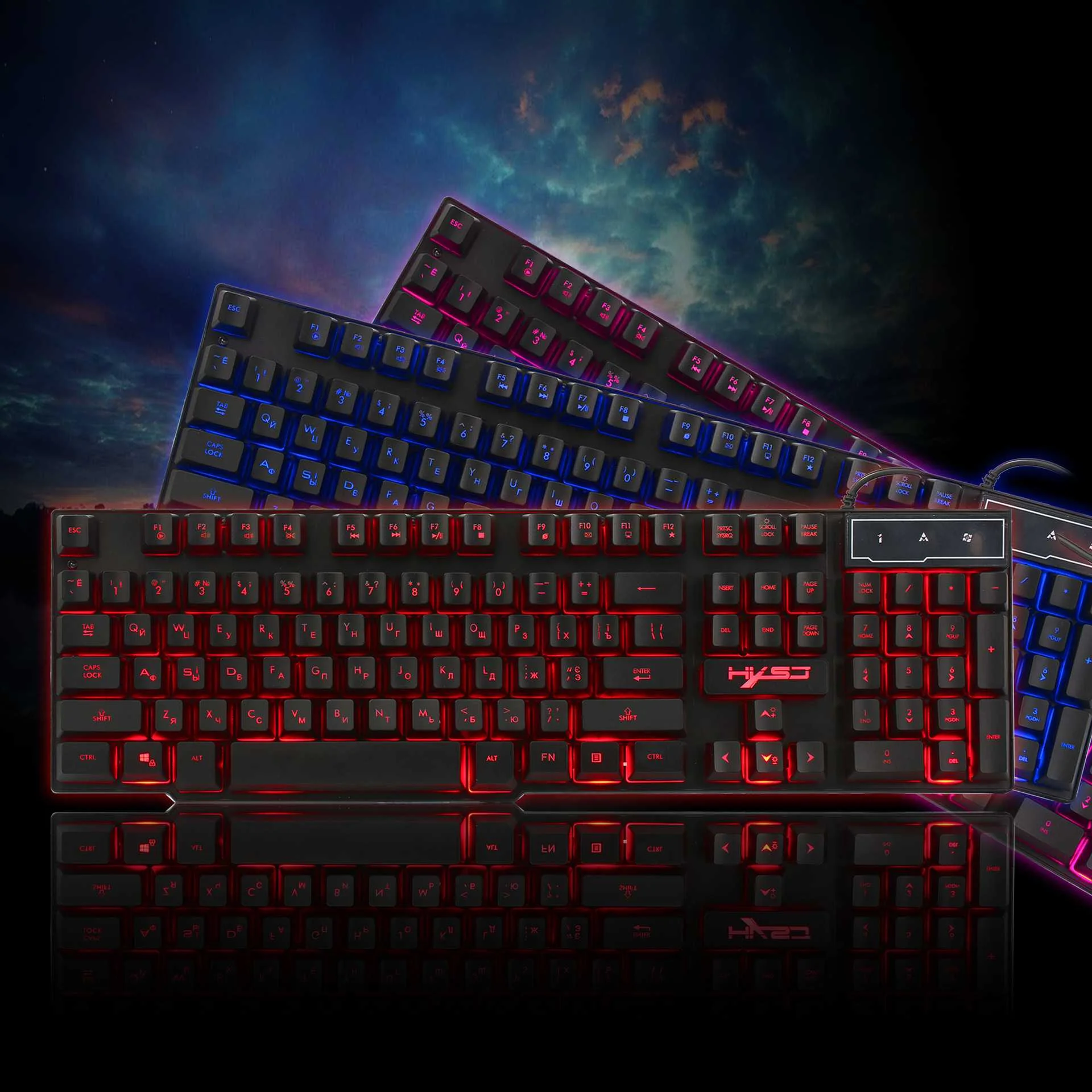 cheap High Quality HXSJ R8 104 Keys Russian English 3 Color Mixed Backlight Mechanical Wired Gaming Keyboard 1.5m Cable Length For PC