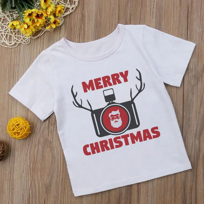 Г. Летняя Рождественская рубашка для мальчиков с принтом оленя, Санта Клауса модные рубашки для девочек в стиле Харадзюку Милая футболка с короткими рукавами с героями мультфильмов удобная детская футболка