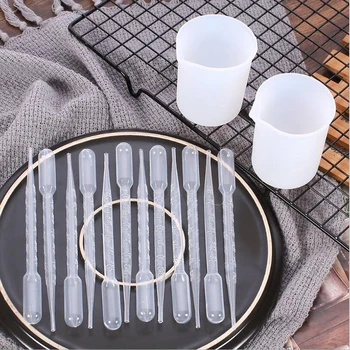 

12 Pcs Droppers + 2 Pcs cups Silicone Resin Measuring Cup Jewelry Making DIY Craft Tool Set