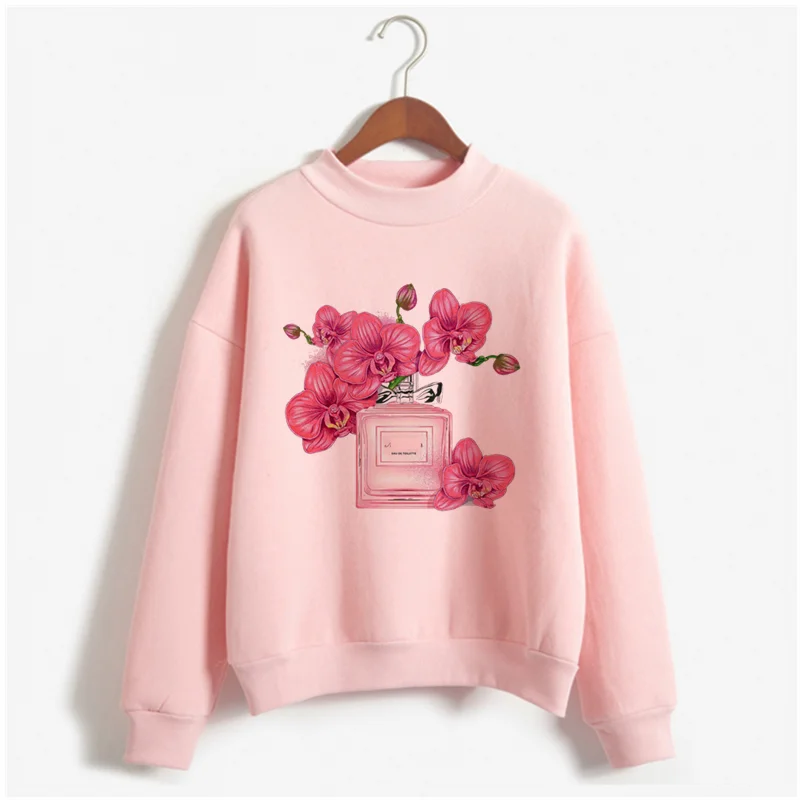 Latest autumn and winter perfume bottle print hoodie women's fashion retro hoodie women's perfume Harajuku pink sweater - Цвет: WY-pink-10-17