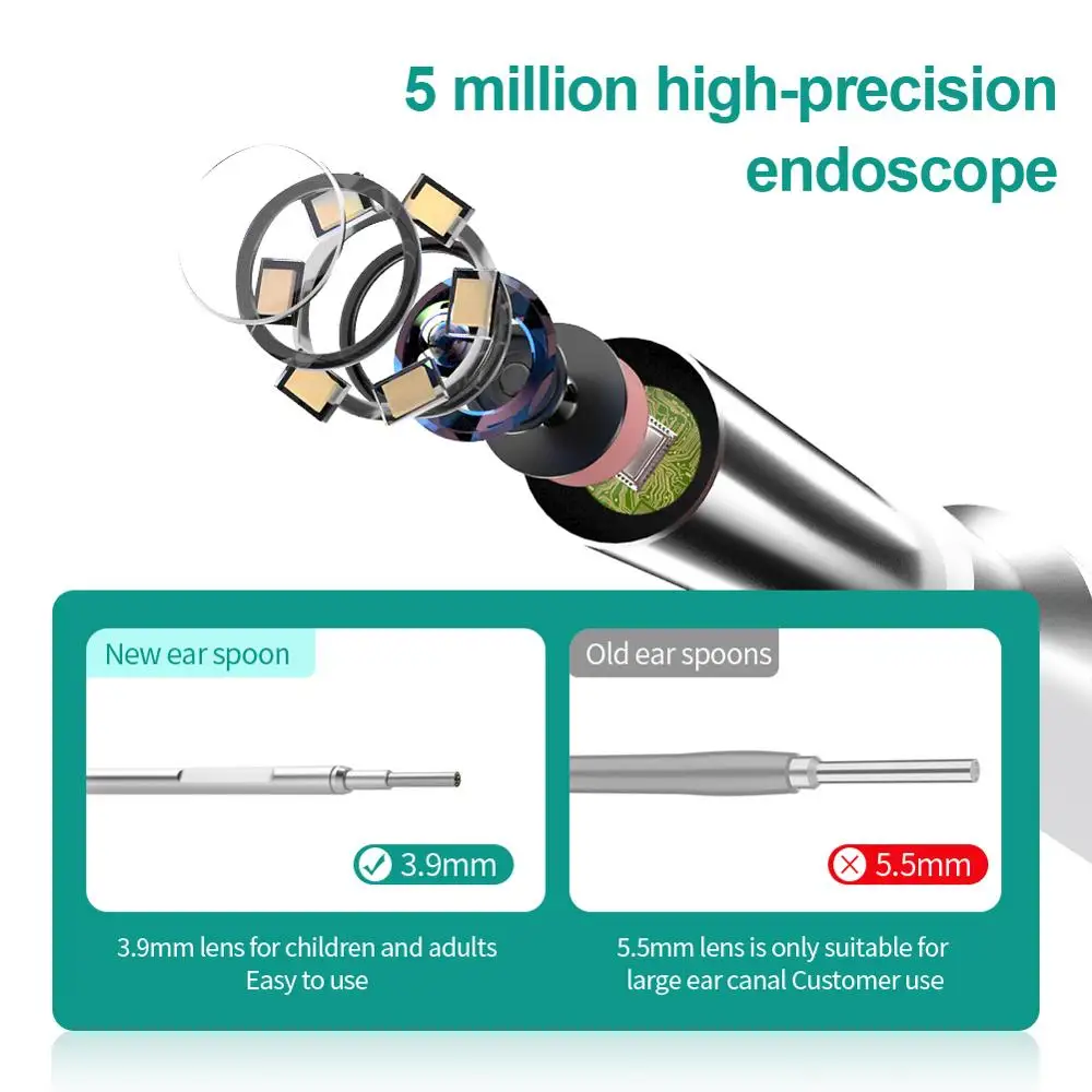 Цифровая камера эндоскоп 3 9 мм сенсорный экран 5 Мп Otoscope HD дюймов Ушная ложка мини
