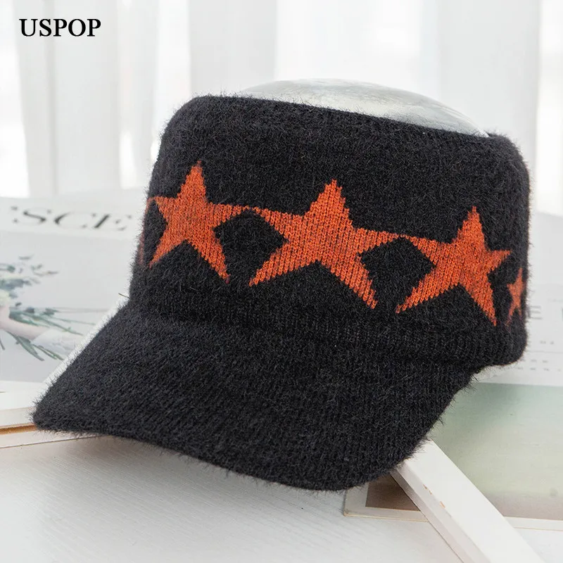 USPOP новые женские бейсбольные кепки с бархатной подкладкой вязаные зимние шапки с буквенным козырьком без короны