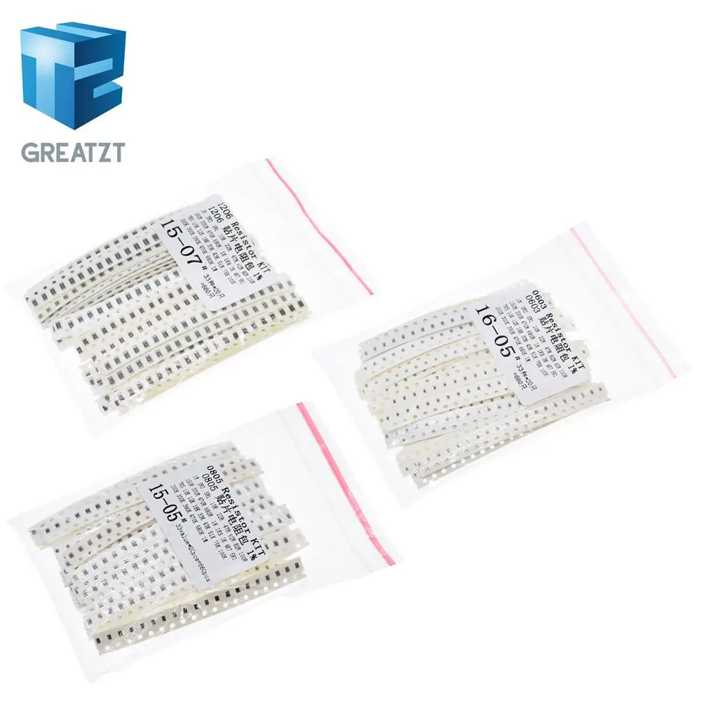 Набор резисторов GREATZT 0603 0805 1206 SMD разные комплекты 1 Ом 1М 1% 33 значения 20 шт. = 660