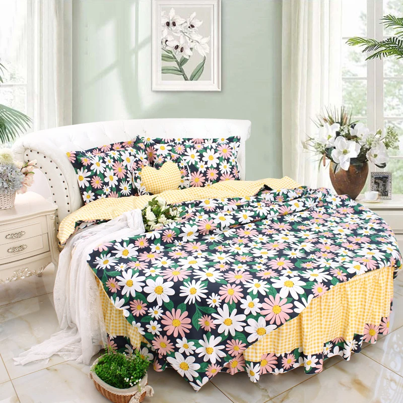 Floral European Luxury Round Bedding 4pcs Sets Queen King Size Round