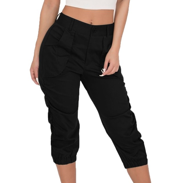 Women's Relaxed-fit Cargo Capri Pant Paper Bag High Waist Pencil Cropped Pant Slim Fit Casual Trouser Long Pants With Pockets