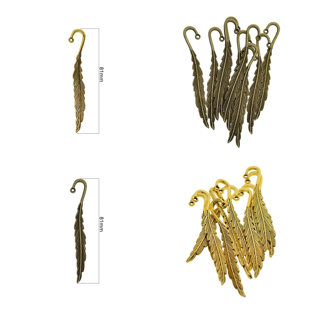 10 Pieces Classical Delicacy Metal Feather Pendant Beading Bookmarks for Handmade Silky Tassel Bookmarks Stationery Gifts