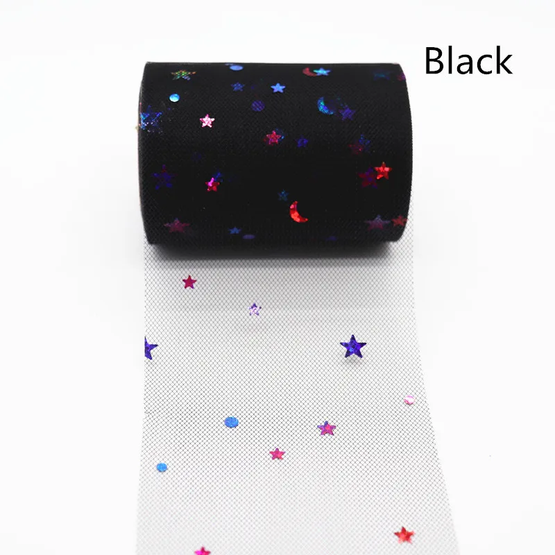 Black 10 ярдов/рулон 7,5 см радуга звезда Луна Фольга тюль рулон органзы Baby Shower вечерние принадлежности DIY банты для волос ручной работы материалы - Цвет: Black