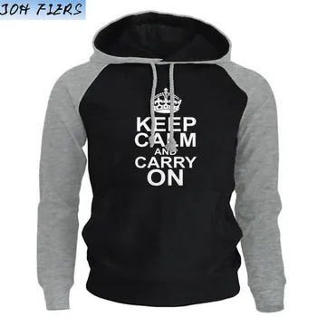 

Men's Sweatshirts 2019 Autumn Winter Hoodie For Male Letter Print Keep Calm And Carry On Funny Raglan Hoodies Casual Tracksuits