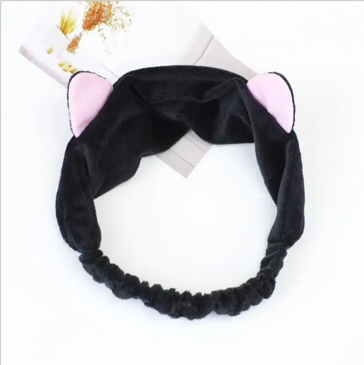 Black Ear Женская Мягкая Коралловая Флисовая Повязка на голову для мытья лица, ободок с бантиком для женщин и девочек, повязка на голову в горошек с надписью, головной убор с леопардовым принтом, аксессуары для волос - Цвет: Black Ear