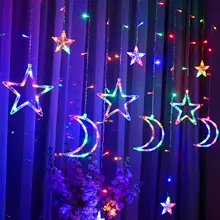 LED Star Moon Light Curtain Christmas Birthday Fairy Light Window Party Decor UK