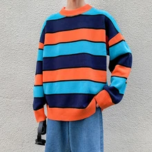 Winter Striped Sweater Men Warm Fashion Contrast Color Casual Knit Pullover Men Streetwear Loose Long-sleeved Sweter Clothes Man Winter Striped Sweater Men Warm Fashion Contrast Color Casual Knit Pullover Men Streetwear Loose Long-sleeved Sweter Clothes Man