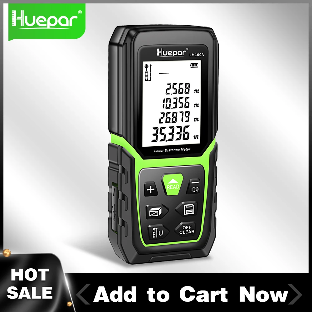 Huepar Laser Rangefinder Distance Meter 330Ft/100M Backlit LCD Laser