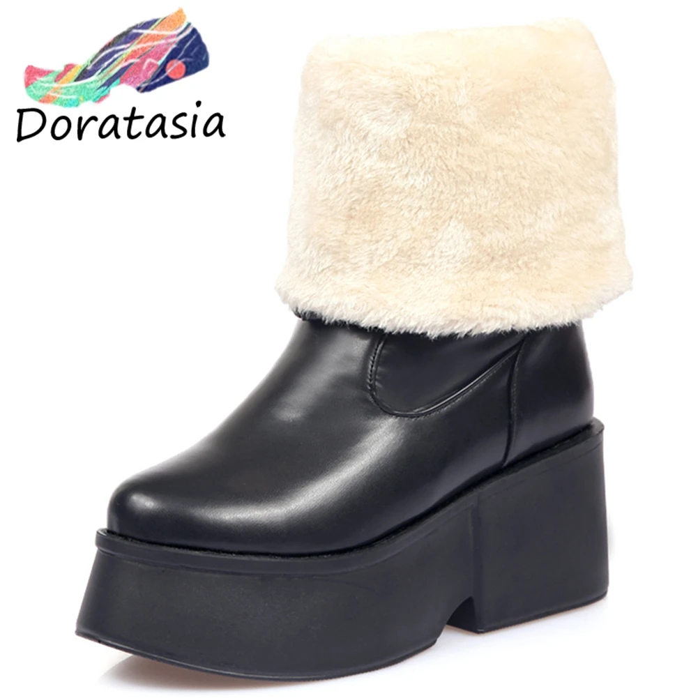 

DORATASIA New 34-43 turned-over Edge Booties Ladies High Platform Ankle Snow Boots Women 2019 Winter Warm Fur Shoes Woman