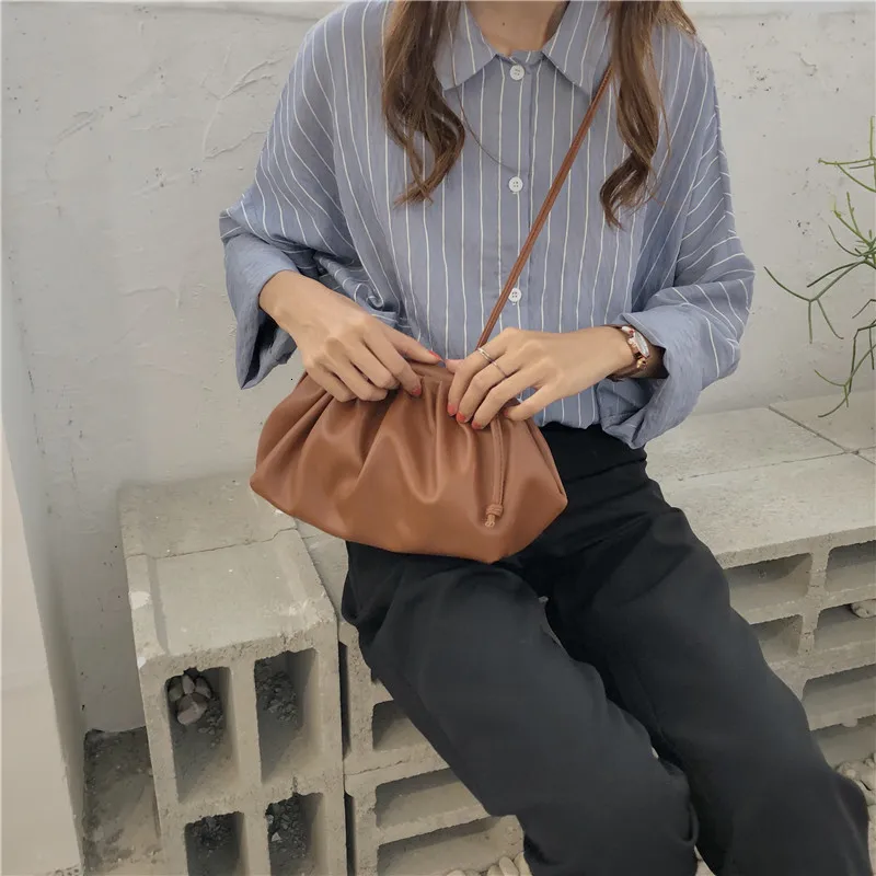 Soft Cloud PU Leather Women Handbag New Dumpling Crossbody Bag Shell Light Weight Shoulder Messenger Bag Folds Clutch Bag