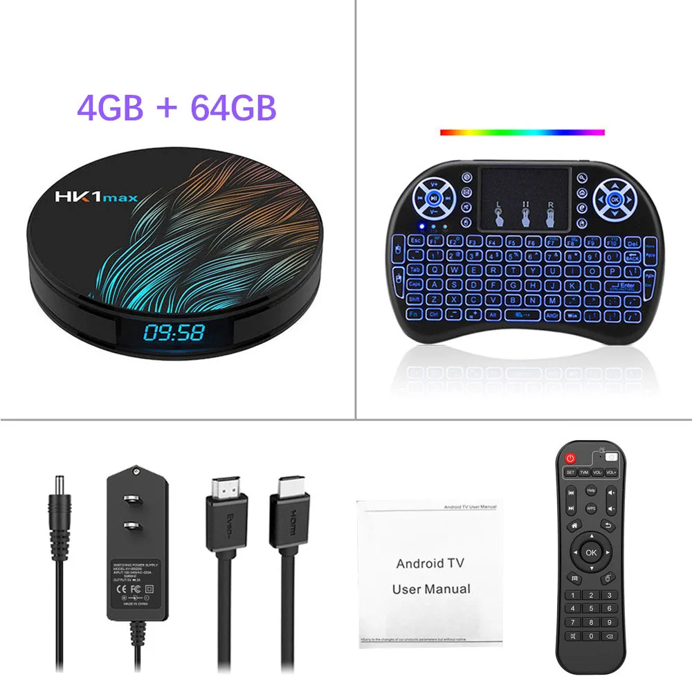 4G 64G i8 Blacklit Smart Android 9,0 tv BOX 4 Гб ram 64 Гб HK1 MAX Rockchip RK3328 USB3.0 1080P H.265 4K 60fps Dual Wifi Google Голосовое управление HK1MAX - Цвет: 4G 64G i8 Blacklit