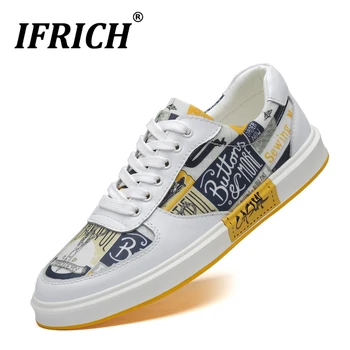 

Ifrich Spring BlackLeather Shoes For Male Top Quality Men Fashion Sneakers Wearable Flats Shoes For Boy Big Size Casual Sneakers