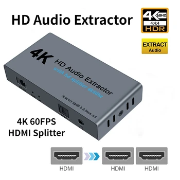 

HDMI Audio Extractor with Optical Toslink ( SPDIF) and 3.5 mm AUX Stereo Audio Converter 4K 60Hz HDMI 1.4 Splitter 1 IN 2 OUT
