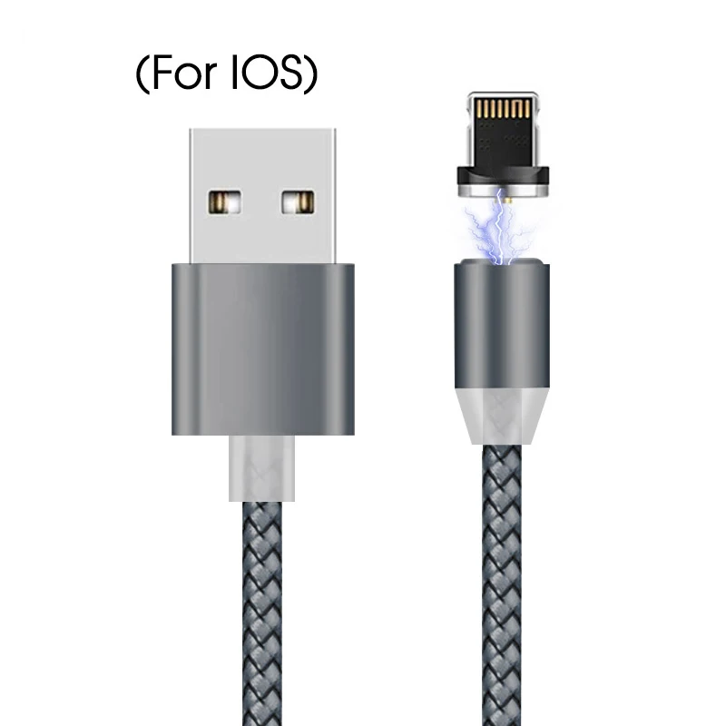Магнитный кабель для быстрой зарядки Micro usb type-C type C USBC магнитное зарядное устройство для iOS для Android мобильного телефона зарядный провод шнур - Цвет: grey-LT