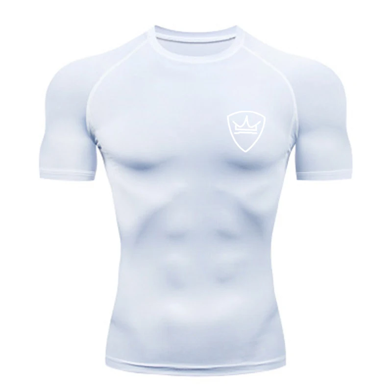 Спортивная футболка для фитнеса Мужская Рашгард для ММА бега с коротким рукавом компрессионные облегающие Топы быстросохнущая одежда для бега одежда для футболок для мужчин - Color: Photo color