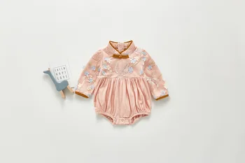 

2020 Toddler Baby Girl Bodysuits Long Sleeve Sweet Floral Print Autumn Embroidery Children 0-24M Chinese Style Costume