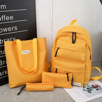 

Female Bag Fashion Four-Piece Backpack Simple High-Capacity Youth Schoolbag Multi-Pocket Travel Backpack Shoulder Bag 4 Pcs