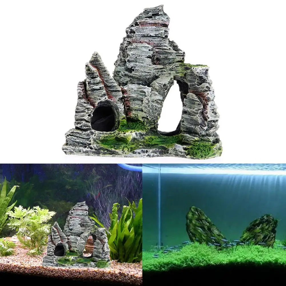 Yfashion Декор для аквариума Ландшафтный смоляный маленький каменный островок для аквариума аксессуары камни для аквариумных пещер