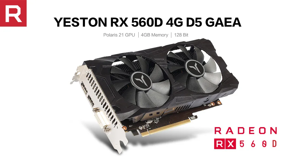 Yeston Radeon RX 560D GPU 4 ГБ GDDR5 128 бит игровой настольный компьютер ПК видеокарты Поддержка DVI/HDMI