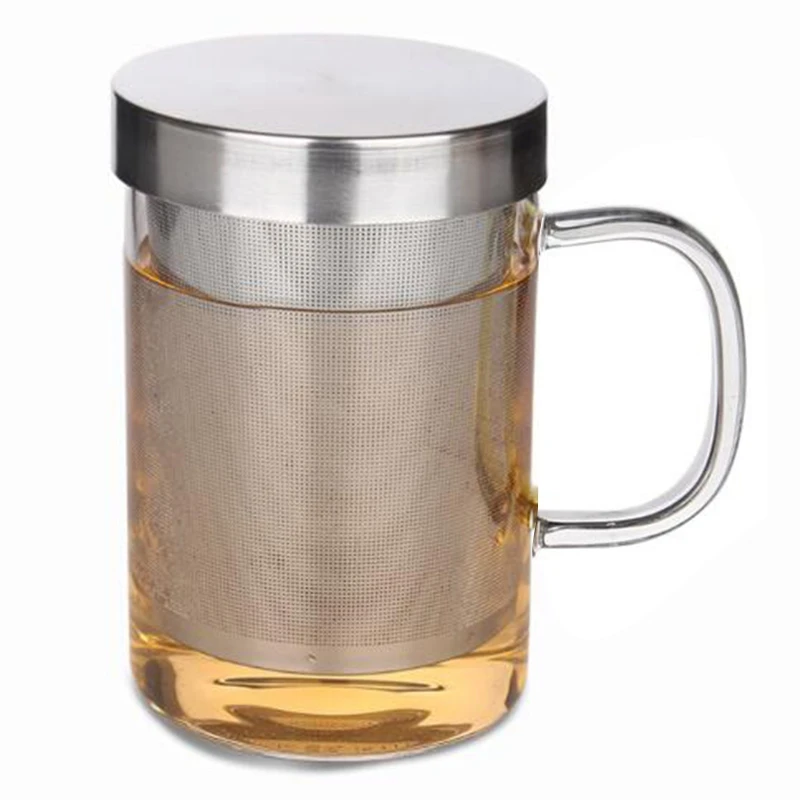 Tea Infuser 500Ml Travel Heat-Resistant Glass Mug with Stainless Steel Lid Coffee Cup Tumbler