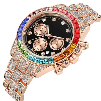 

2020 Brand Men's Watch Full Crystals Three-eyes Watch Men Quartz Watch Calendar Wristwatch Quartz Watches Relogio Masculino