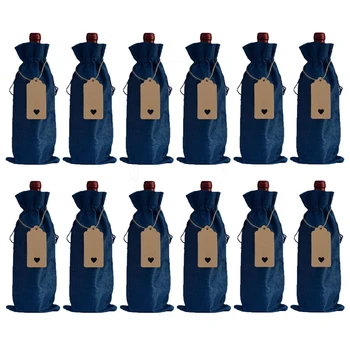 

12pcs Party Wedding With Drawstring Gift Bag Housewarming Travel Linen Home Dinner Wine Bottle Dust Proof With Hang Tag Tasting