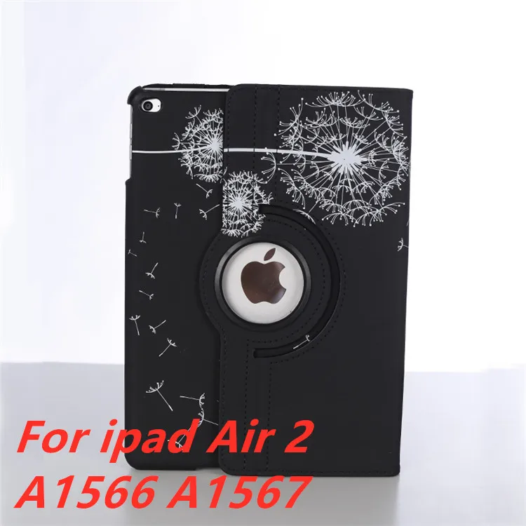 360 Вращающийся чехол с принтом для apple ipad 9,7 чехол с одуванчиком для ipad Air 2 подставка с цветком - Цвет: Black ipad air 2