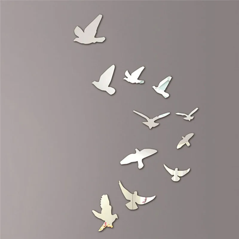 Акриловое зеркало для птиц эффект Настенная Наклейка съемное современное оформление помещения - Цвет: Серебристый