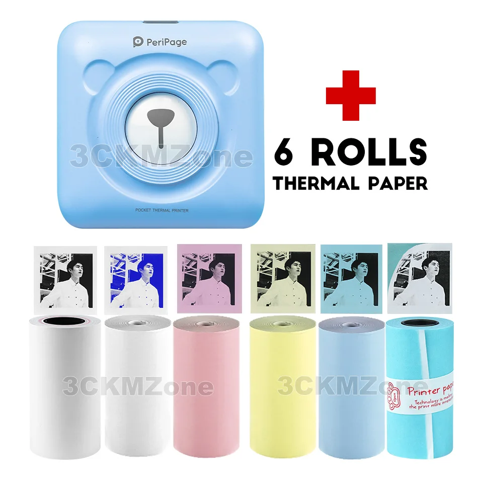 Blue-6-ROLLS Pape Портативный Bluetooth беспроводной фото принтер для печати Карманный PeriPage A6 Мини-термопринтер USB-подключение Impresoras Fotos - Цвет: Blue-6-ROLLS Pape