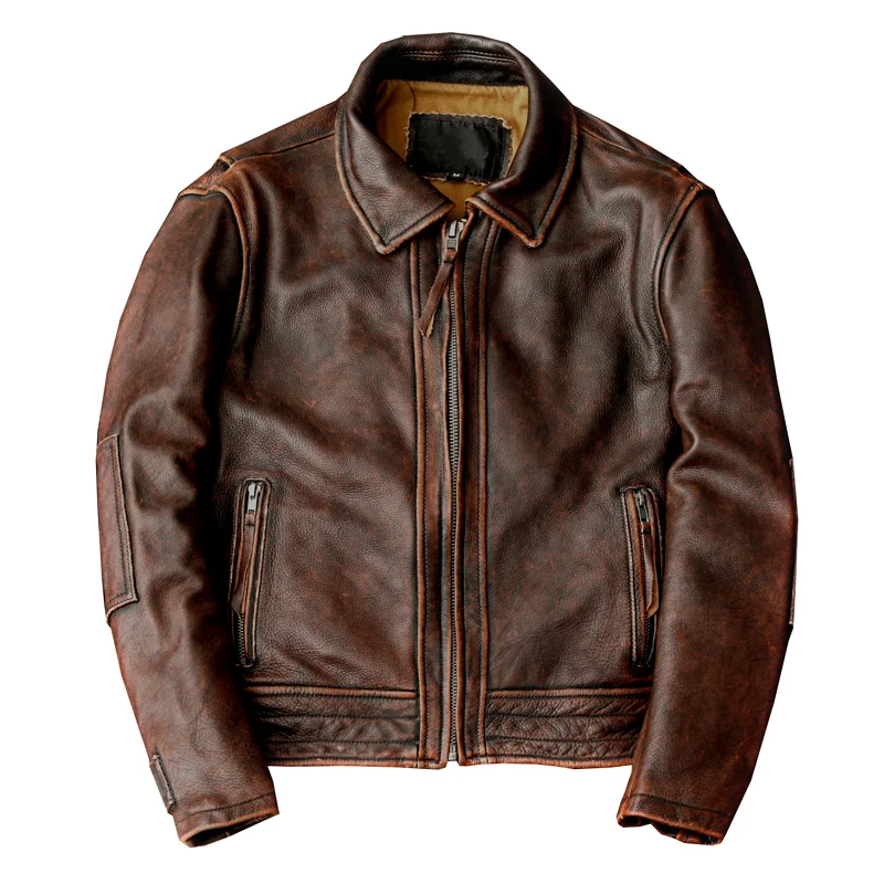 Swallow Tailed Men Leather Jacket Vintage Motorcycle Jackets 100% Cowhide Leather Coat Male Biker Clothing Asian Size S-6XL M697