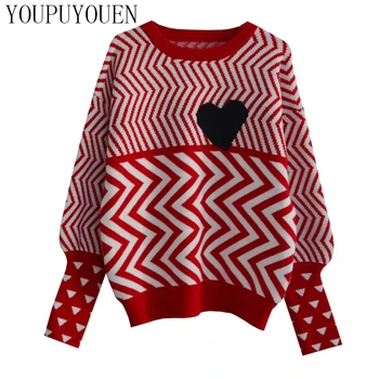 

2019 Autumn Winter Color Matching Striped Sweater Women Long Sleeve Shirt Knitted Tops Jumper Fall Ladies Knitwear Knit Clothes