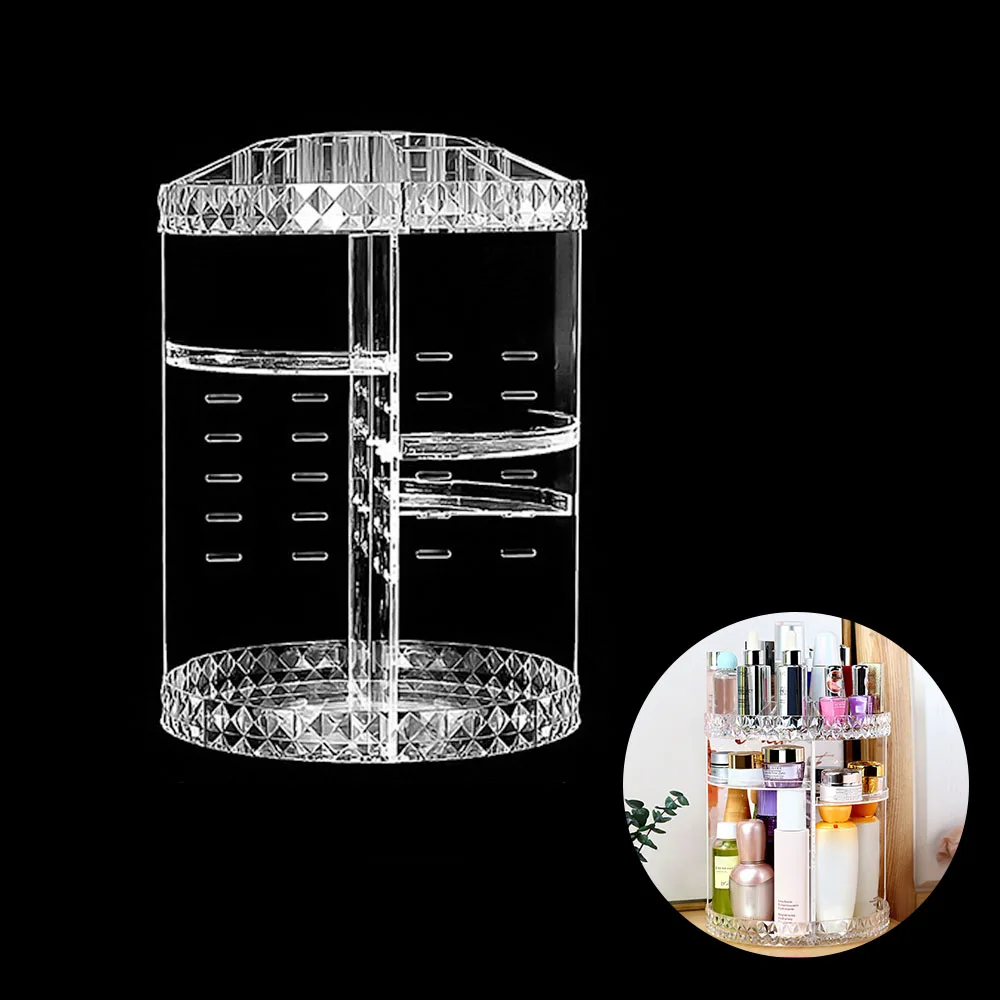

Rotating Diamond Pattern Cosmetic Desktop Storage Box, Transparent Dressing Table, Skin Care Lipstick Finishing Rack