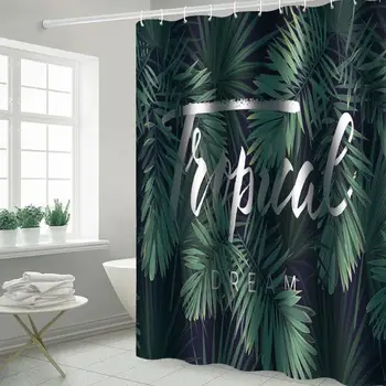 

Tropical Green Leaves Print Shower Curtain Waterproof Polyester Fabric Hangings Bathroom Curtains Bath Screens Gordijnen ZC095