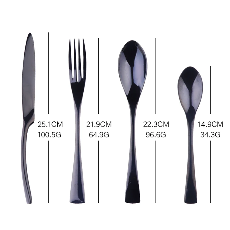 4Pc Home Black Stainless Steel Cutlery Set Mirror Polishing Steak Knife Table Fork Teaspoons Tableware Luxury Western Dinnerware