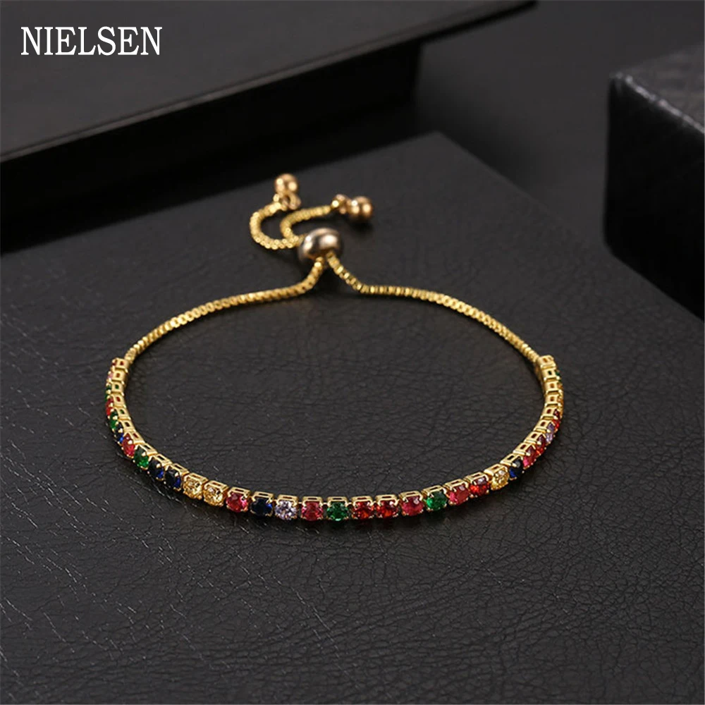 Женский браслет для тенниса разноцветный регулируемый из 2 мм циркония