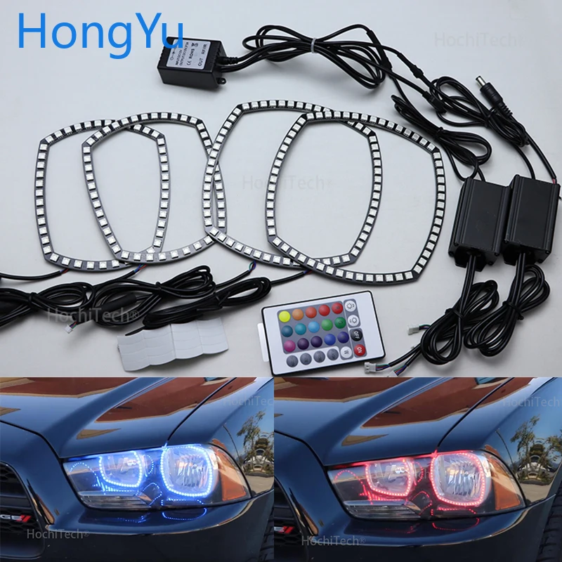 Новейшие многоцветные фары RGB светодиодный angel eyes Halo Ring Eye DRL RF пульт дистанционного управления для Dodge charger 2011- Аксессуары