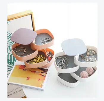 

European style 360 Rotating Desktop Storage Box Multi-layer Creative Makeup Jewelry Skin Care Box with Lid&Mirror Storage Box
