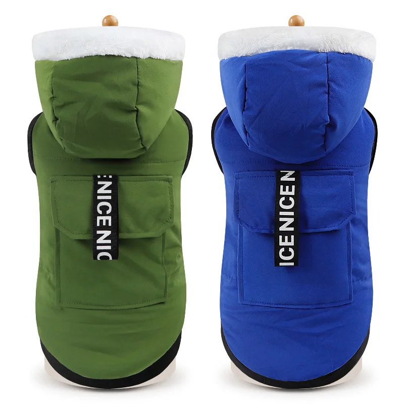 

Havo-Big Pocket Dog Clothes for 2019 Autumn and Winter Two-legged Blue Green Colors S,m,l,xl Sizes Warm Cotton-padded Jacket Dog