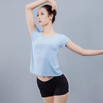 

Modern Dance Ballet Dance Shirt T-shirt Solid Color Short-Sleeved Shorts Suit Performance Practice Clothes Fanghua With The Suit