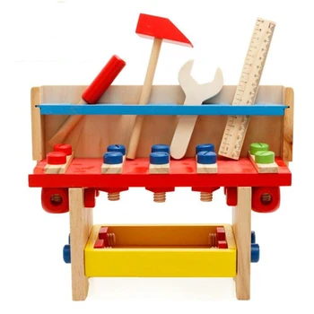 

Children Wooden Tool Pretend Play Toys Simulation Repair Tool Set Colorful Wooden Multifunctional Tool Table For Boy Gifts