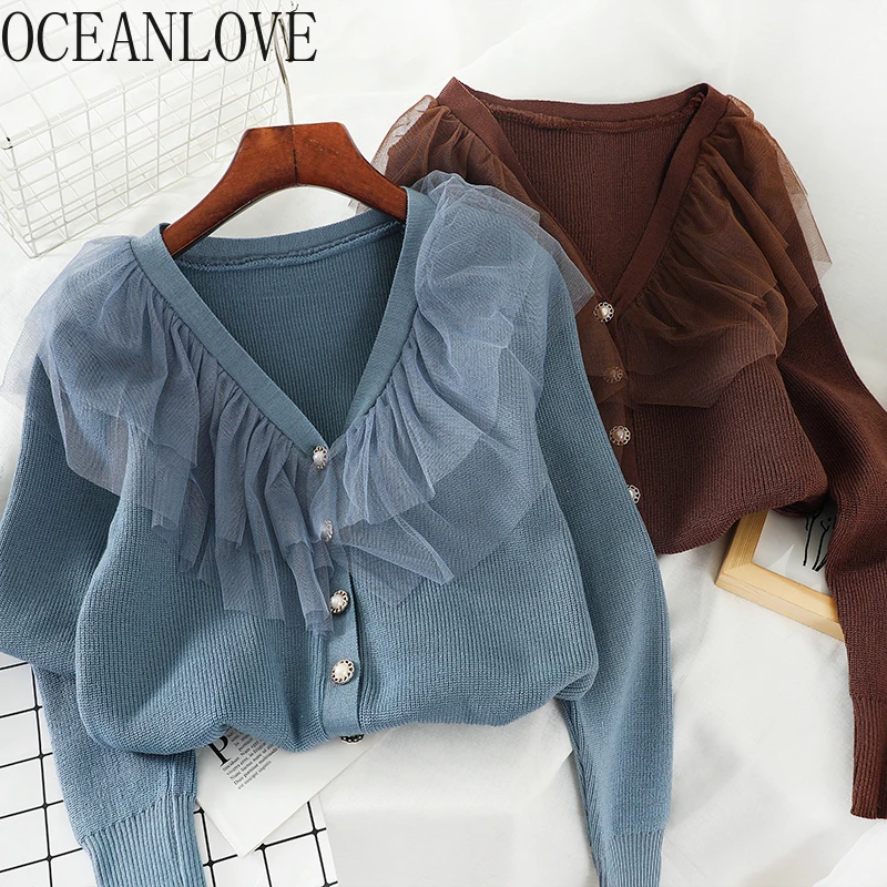 Женские кардиганы OCEANLOVE однотонные сетчатые Лоскутные Повседневные свитера для
