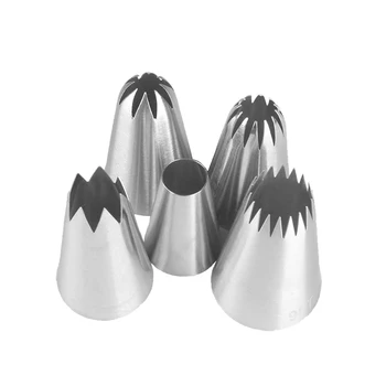 

5pcs / Set Large Icing Piping Pastry Nozzle Tips Baking Tools Cakes Decoration Set Stainless Steel Nozzles Cupcake