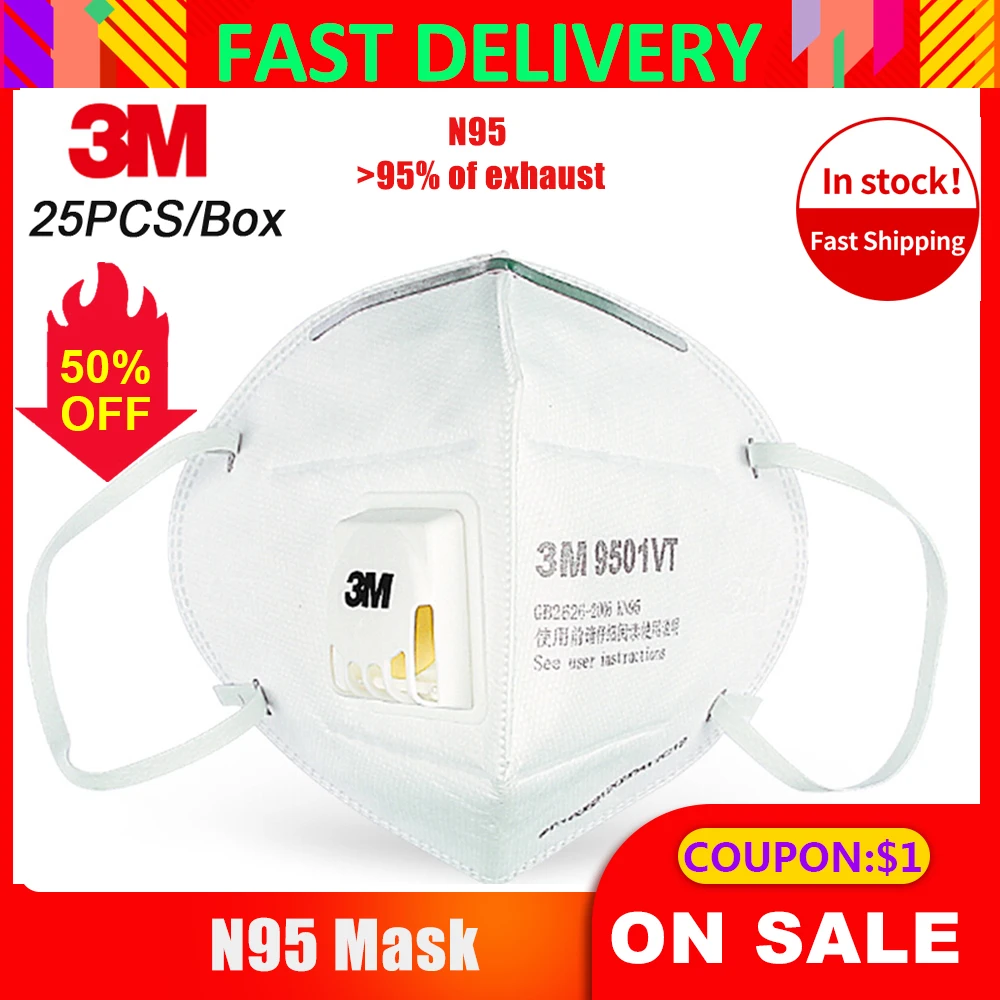 

3M 9501V N95 Mask Face Mask Particulate Respirator Protective Mask Safety Mask Anti Droplet Maskwith Valve PM2.5 Haze Fog