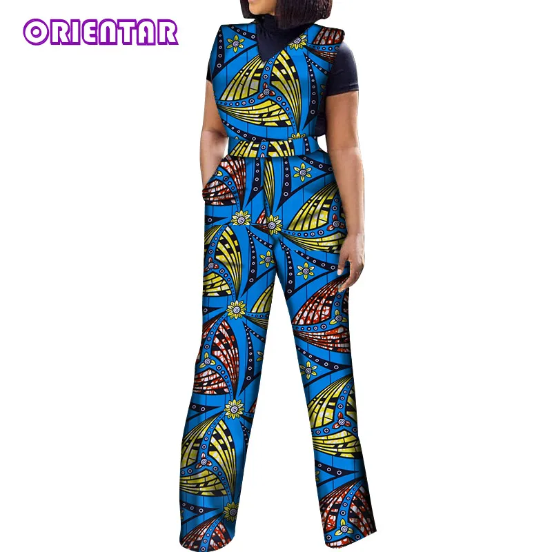 African Jumpsuits for Women V-Neck Sleeveless Autumn Fashion Romper Wide Leg Pants African Batik Wax Print Jumpsuits WY5458 - Цвет: 13